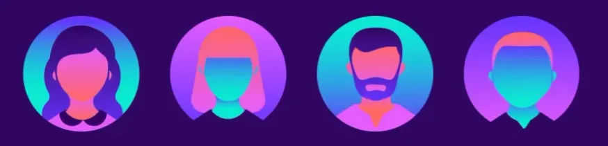 Four faceless avatar illustrations representing different user personas